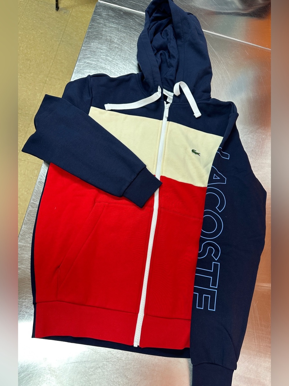 Lacoste Men’s Men’s Colourblock Fleece Zip Hoodie - Navy, Red, Cream - Size SM